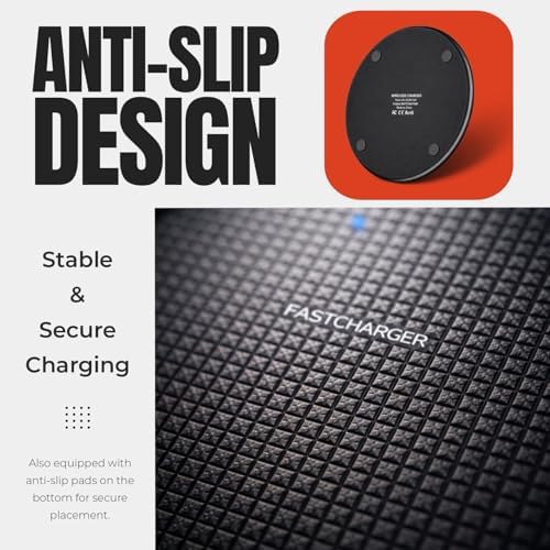 15W Wireless Charging Pad, Qi Compatible Wireless Charger for Smartphones, Fast Charging Non Slip Charger Mat with USB Cable for Desk, Office and Bedside - Image 5