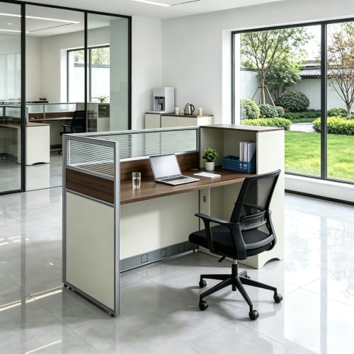 Office Cubicle Workstation Desk with Mute Privacy Panels & Cable Management, Computer Cubicles Desk for Home & Commercial Office Use, Walnut Finish by Unknown