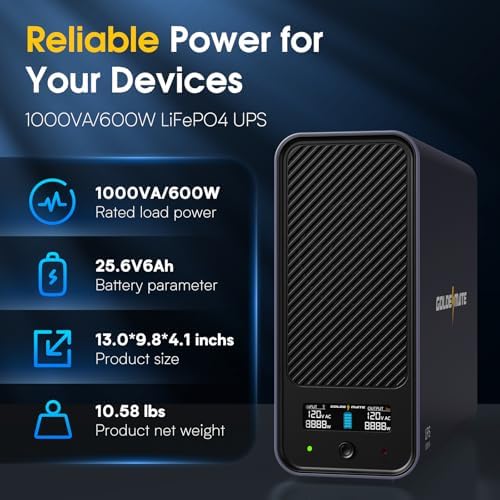 GOLDENMATE 1000VA/600W Lithium UPS Battery Backup & Surge Protector, Gray - Image 2
