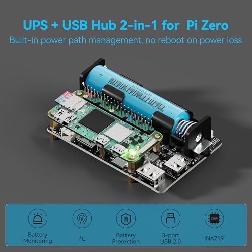 Pi Zero UPS HAT, 5V Uninterruptible Power Supply with 3-Port USB Hub - Image 2