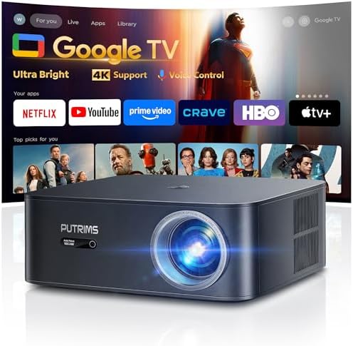 [Ultra Bright/Google TV/4K Support] Smart-Projector with WiFi 6 and Bluetooth, Built-in Apps, Outdoor Movie Proyector, 1080P Home Theater Auto Focus Projector, PUTRIMS K12 (Gray, Standard) by PUTRIMSFlagship