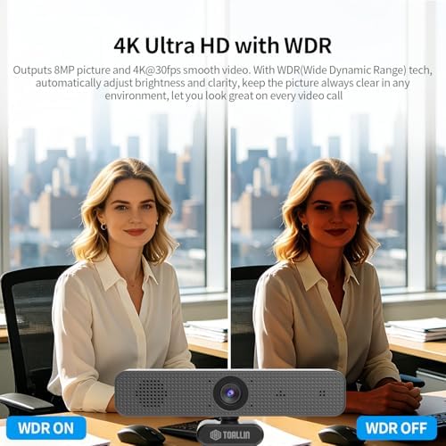 TOALLIN 4K All-in-One Webcam with Microphones and Speaker, AI Auto Framing - Image 3