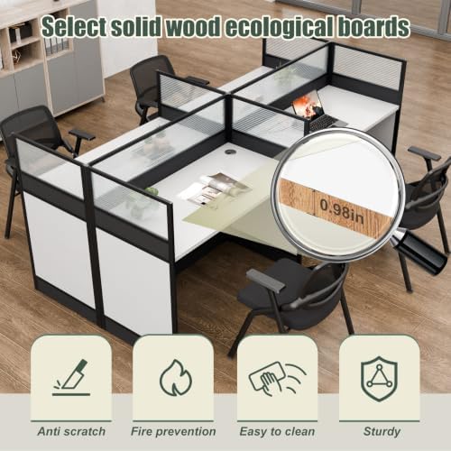 4 Person Cubicle Workstation Desk with Privacy Panels and Cable Management,Modular Long Office Desk for Commercial Workspace, Sound Dampening Partition Wall (White, 94.5IN) - Image 6