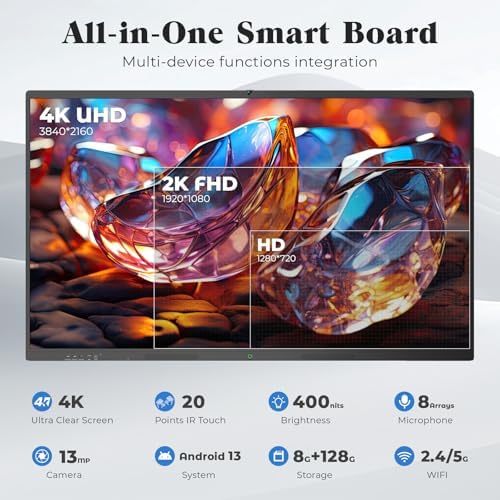 65'' Smart Board, 4K UHD Interactive Touchscreen Whiteboard, Android 14 8+128GB Wireless Smartboard for Classroom Home Office Studio - Image 2