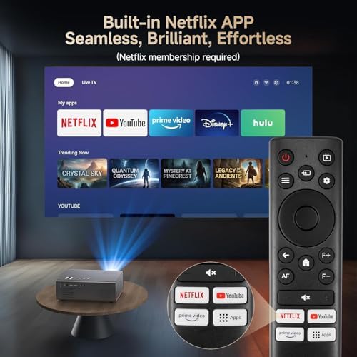 4K-Projector with WiFi and Bluetooth, AI Auto Focus&6D Keystone Dolby Audio HDR10+, KOGATA Smart Projector with Built-in Apps, Outdoor Movie Portable for Home Theater, Bedroom, Ceiling - Image 3