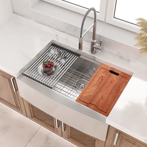 Lordear 36 Farmhouse Sink Stainless Steel 36" x 22" Farmhouse Kitchen Sink Ledge Workstation 16 Gauge Single Bowl Apron Front Farm Sinks Basin, 9" Apron Height - Image 3