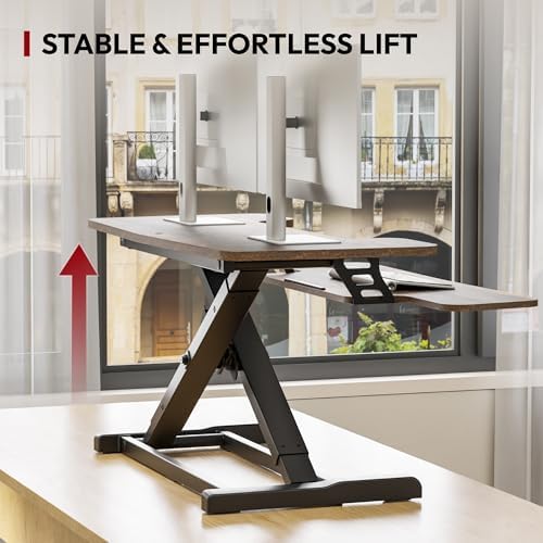 SANODESK 42" Extra Large Standing Desk Converter, Effortless Lift Sit-Stand Riser, Heavy Duty Multi-Device Workstation, Spacious Ergonomic Desktop Riser, Rustic Brown - Image 5