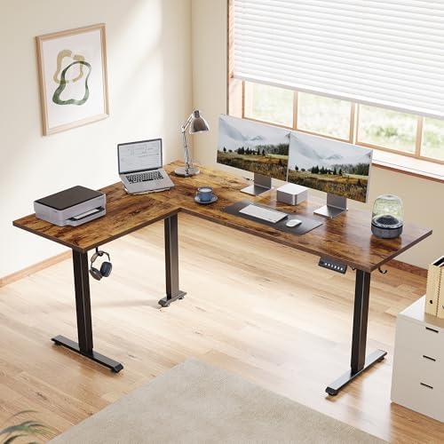 Agilestic L Shaped Standing Desk 63 inch Adjustable Height, Electric Corner Standing Desk, Sit Stand Computer Table with Splice Board, Rustic Brown - Image 2