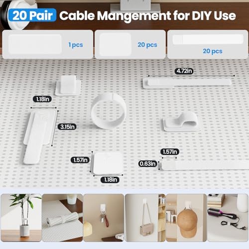 Cable Management Under Desk, 【Up to 15 Cord】【Enhanced Wire Holder】 Reusable Cord Organizer Holder, Adjustable Hook and Loop Cable Ties, Wire Clips Under Table Hider, 20 Pair(White) - Image 6
