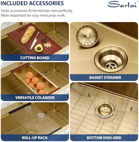 Sarlai 33 Gold Drop In Kitchen Sink Workstation Topmount 33x22 Inch Sinks - Image 7