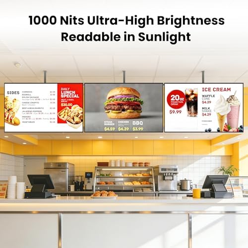 55 Inch Digital Signage Display, 4K FHD 1000 Nits Advertising Screen, Android 14.0 Wall Mount Digital Menu Board for Restaurants, Smart tv signage with 4GB RAM 64GB Storage, Smart Split Screen - Image 2