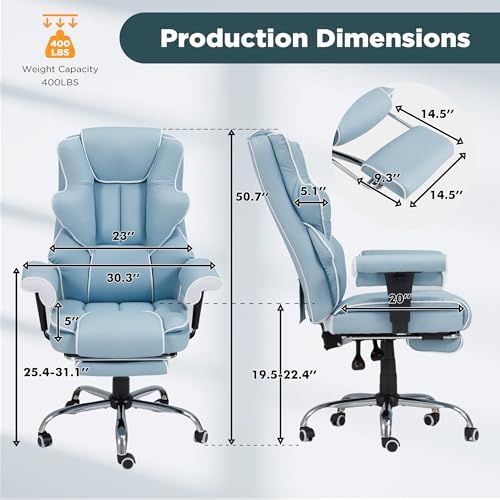 6-Point Massage Heated Executive Office Chair with Footrest,Airy Blue - Image 3