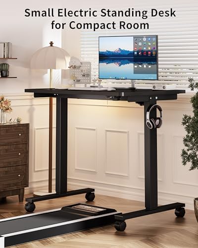 Okin Small Electric Standing Desk, 36 x 24 Inches Whole Piece Height Adjustable Desk, Black Sit to Stand Desks Computer Workstation with Wheels for Home Office - Image 3