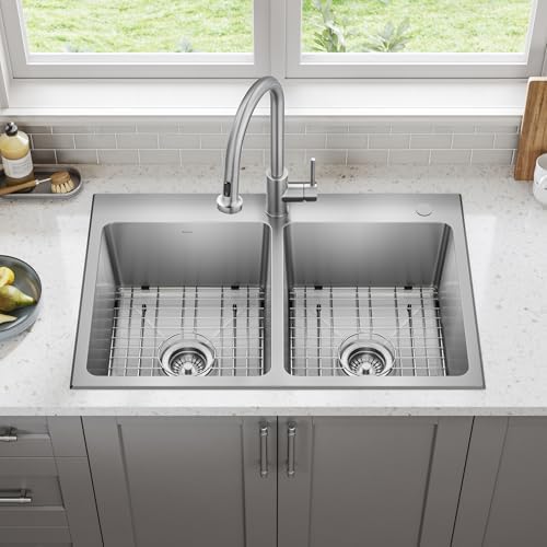 KRAUS Stainless Steel 33 in Double Bowl Drop In Kitchen Sink KHT632-33 - Image 4