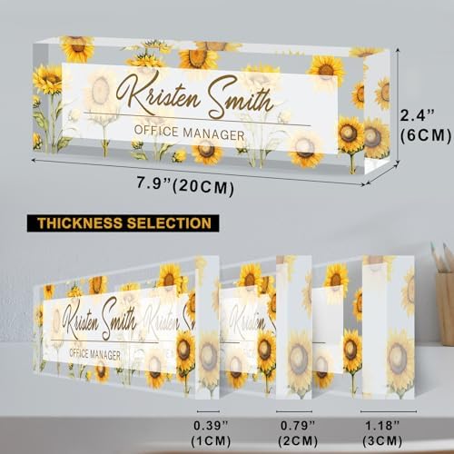 Personalized Name Plate for Desk Custom Desk Name Plate Acrylic Office Desk Accessories Decor for Women Teacher Nurse Boss Employee Appreciation Gifts for Mother Sunflower Name Plates - Image 4