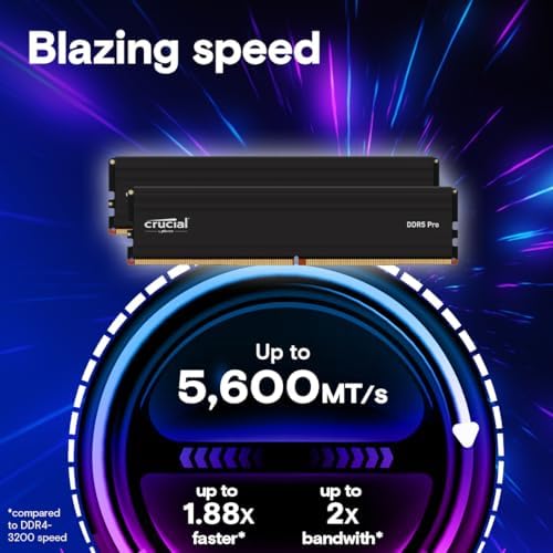 Crucial Pro 128GB Kit (2x64GB) DDR5 RAM, 5600MHz (or 5200MHz or 4800MHz) Desktop Gaming Memory UDIMM, Compatible with Latest Intel & AMD CPU CP2K64G56C46U5 - Image 2