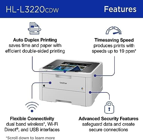 Brother Color Laser Printer with Wireless Printing Fast 19 PPM Output, Duplex Feature, Mobile Device Compatible, 250-Sheet Paper Tray for Professional Home Office Printing (HL-L3220CDW) - Image 3