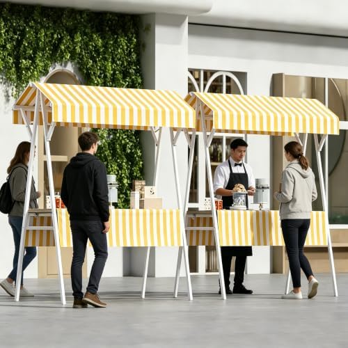 Outdoor Vendor Cart with Canopy, Orange Farmers Market Stand - Image 3