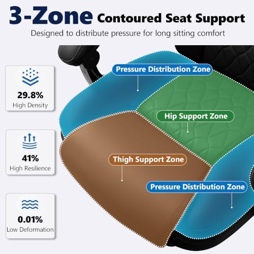 Ergonomic Office Chair Executive PU Leather High Back, 400lbs Heavy Duty Reclining Desk Chair with Footrest, Adjustable Lumbar Support, Padded Armrests, Wide Seat, Black - Image 5
