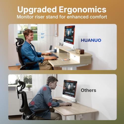 HUANUO 40" X 24" Electric Standing Desk with 2 Drawers, C-Clamp Mount Compatible, Height Adjustable Computer Desk, Home Office Stand Up Desk with 4 Preset Heights & 2 Hooks, Light Walnut - Image 5