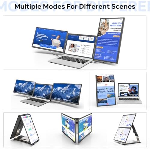 Laptop Screen Extender, 15.6'' 1080P FHD Laptop Monitor Extender with 235°Rotation Detachable Dual Monitor, Plug & Play, Triple Screen for 13"-17.3" Laptops Compatible with Mac/Wins/Android/Dex - Image 3
