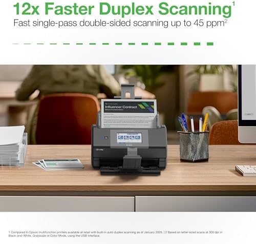 Epson Workforce ES-590W Wireless & USB High-Speed AI & Cloud Ready Desktop Color Duplex Document Scanner for Mac & PC, up to 45 ppm, Large 4.3" Color Touchscreen, 100-Page Auto Document Feeder - Image 4