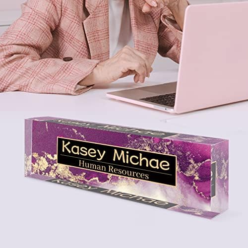 SalaGraphics Desk Name Plate Personalized, Custom for Desk, Office Decor Men, Acrylic Accessories, Gifts Coworkers Boss Teacher, Employee Appreciation (Purple/Gold), 8''(L)x2.5(W) - Image 5