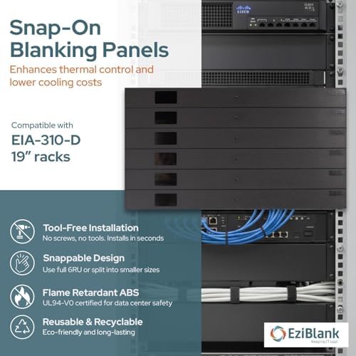 19" Black EZIBLANK Blanking Panels - 2 Sheets of 6RU Panels Per Box - Easy, Tool-Less Installation - Image 2