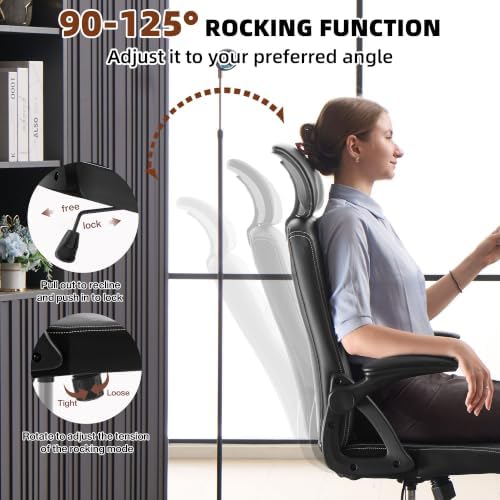 Leather Office Chair,Executive Ergonomic Desk Chair for Home Office, Black - Image 7