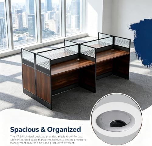 4-Person Office Cubicle Workstation Desk with Mute Privacy Panels & Cable Management, Computer Cubicles Desk for Home & Commercial Office Use, Walnut Finish - Image 3