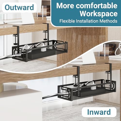 No Drill Under Desk Cable Management Tray, SONATURE 15.7" Cord Organizer for Table, Clamp Mount Desk Cable Management, Premium Carbon Steel Cable Organizer for Office, Home (Black) - Image 7