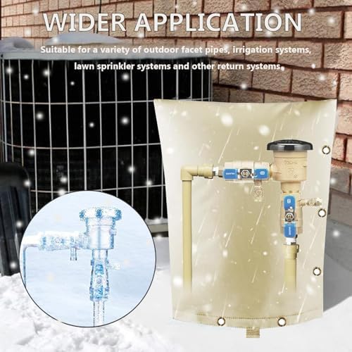 Backflow Preventer Pipe Insulation Cover for Yard - (5°F) 16" W× 20" H Irrigation Sprinkler Valve Insulated Pouch, Winter Water Well Pump Denim Protector from Severe Snow and Intense Sun- Beige - Image 5