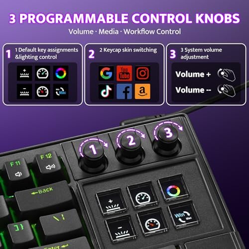 darkFlash K87PRO TKL Mechanical Keyboard with 6 LCD Stream Control Keys & 3 Media Knobs – Gasket Mount, Hot-Swappable RGB Gaming & Streaming Macro Keyboard for PC & Mac (Black) - Image 3