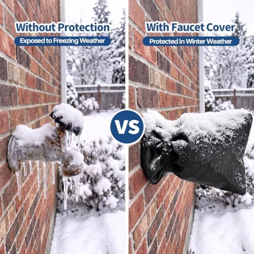 Outdoor Faucet Cover for Winter, 3M Thinsulate Spigot Cover for Winter Freeze Protection, Waterproof, 10" H x 6.3" W Outside Hose Bib Insulated Covers for Wall Taps, 4 Pcs Faucet Socks - Black - Image 6