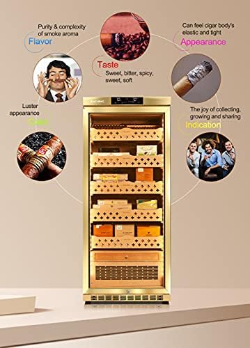 Cigar Climate Control Cabinet, Raching MON1800 Cigar Humidor Cabinet with Ammonia Removal, 220L Wood Frame Cabinet for Cigar Storing&Aging - Gold - Image 6