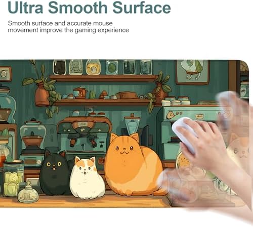 Cute Cat Gaming Mouse Pad 31.5"x11.8" Large Extended Pad Desk Mat Anti-Slip Rubber Base & Durable Stitched Edges for Gamers Smooth Mouse Pad Writing Surface for Desk Office/Home - Image 6