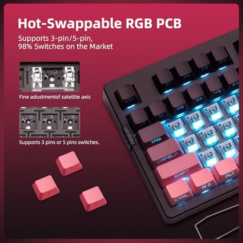 ZORNHER ZH980 Mechanical Keyboard Wireless,95% Pink Creamy Keyboard with Number Pad,Gaming Keyboard with Number Pad,Lighted Up PBT Keycaps,Creamy Sounding Linear Switches,Full Size - Image 6
