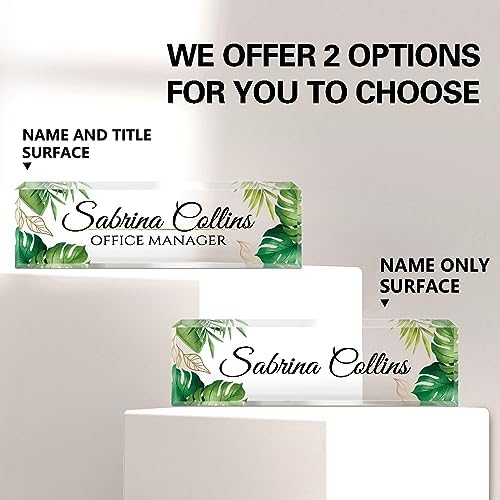 Custom Name Plate for Desk, Desk Name Plate Personalized, Office Decor for Women Men, Acrylic Desktop Accessories, Office Appreciation Gifts for Boss Social Workers Nurse Teacher Employee(Green Leaf) - Image 2