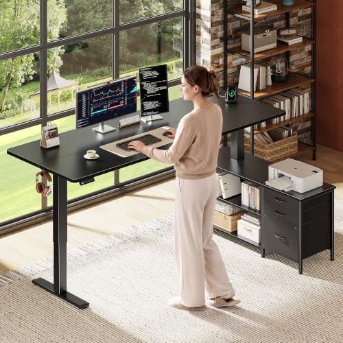PRAISUN 63'' L Standing Desk with Outlets, Cabinet with Shelves, Drawers - Image 2