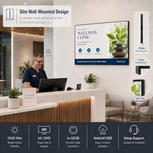 32" Wall-Mounted Digital Signage Display, 4K Menu Board - Image 6