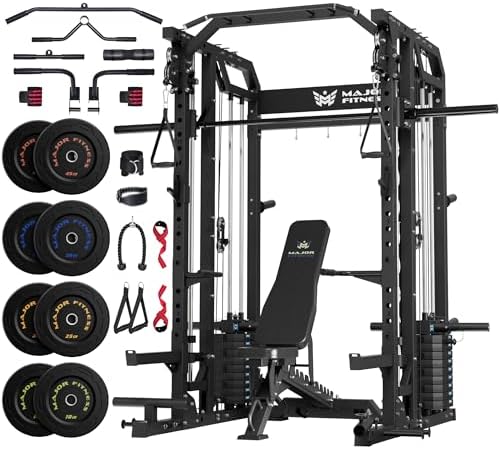 Major Fitness Drone2 Advanced Training Smith Machine – All-in-One Home Gym Squat Rack with Aluminum Pulley Set, Weight Bar, Dual LAT Pull-Down Systems & Cable Crossover Machine for Full-Body Workouts by MAJORFITNESS