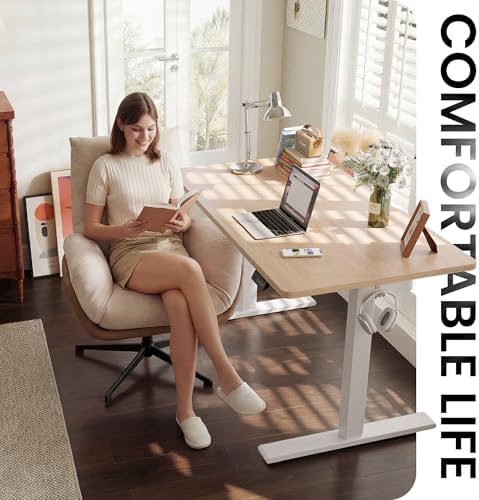CubiCubi Electric Height Adjustable Standing Desk 48x24 Inch, Natural Oak - Image 3
