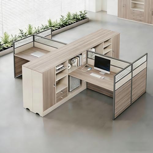 Modern Office Cubicle Workstation Desk with Tempered Glass Privacy Panels, USB Charging Hub & Cable Management,Multi-Person Modular Computer Desk for Commercial Office (D-Right, Four Person) by Unknown
