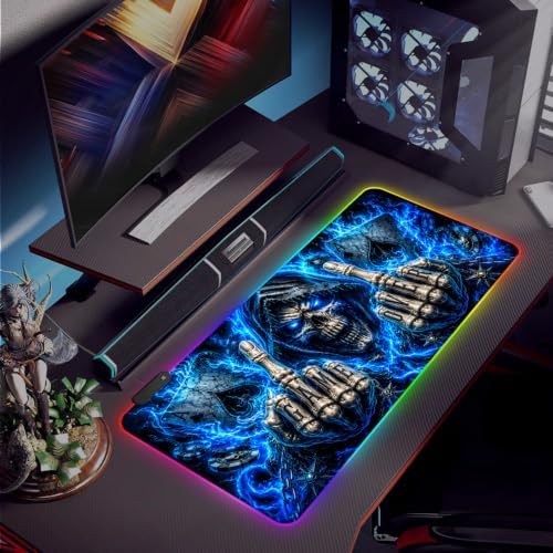 Halloween Skull RGB Gaming Mouse Pad Large Extended Desk Mat 35.4 x 15.7 inch LED Glowing Mousepad Light Up Keyboard Pad Non-Slip Rubber Base - Image 7