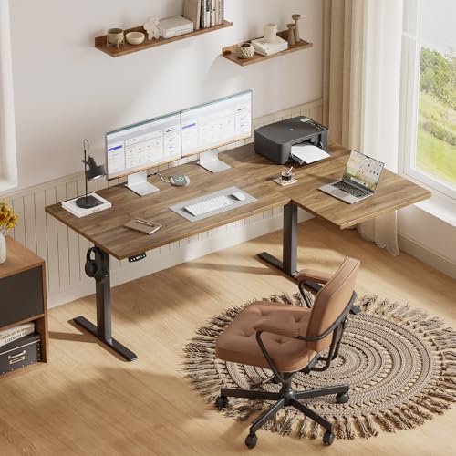Agilestic 55 * 28 Inch Reversible L Shaped Electric Standing Desk, Walnut - Image 2
