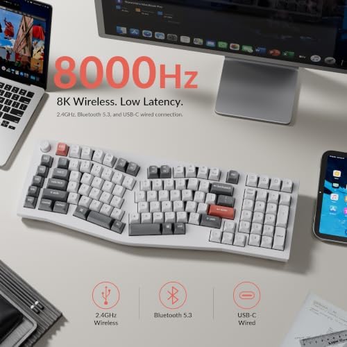 Keychron Q13 Ultra 8K Wireless Mechanical Keyboard, White 96% Alice Ergonomic Keyboard with Numpad, Full Aluminum RGB Custom Keyboard, Hot-Swappable Silk POM Switch for Mac Windows Linux - Image 3