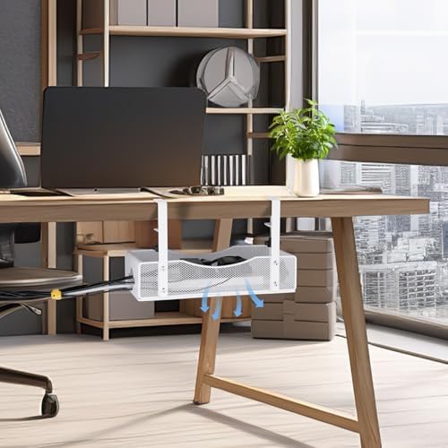Extra Wide Under Desk Cable Management - 7inch No Drill Installation Cable Management Tray, Clamp/Screw Mount Desk Cable Management, Cable Management Tray for Office, Home((White, XL) - Image 5