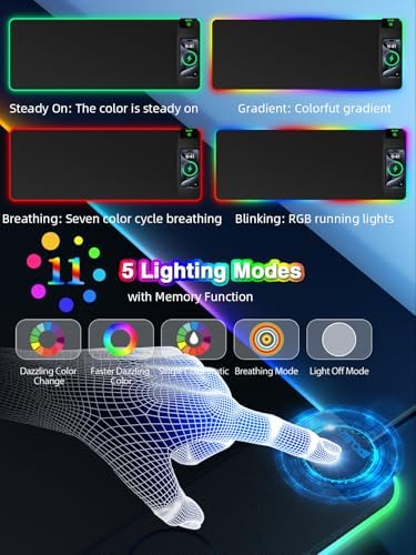 Wireless Charging Mouse Pad, 31.5"x11.81" XL Gaming Mousepad with 11 RGB Colors & 5 Lighting Modes, Home Office Large Desk Pad, Ultra-Smooth Surface, Non-Slip, Waterproof Keyboard Pad Black Desk Mat - Image 3