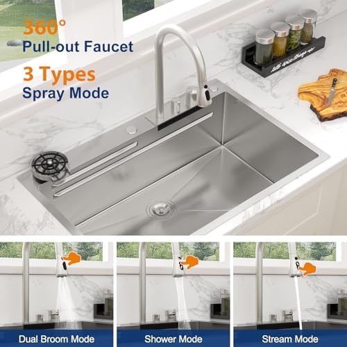 Sarlai 33 Waterfall Kitchen Sink 33"x22" Drop In Workstation Sink Topmount - Image 3