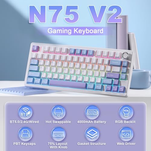 N75 V2 Creamy Keyboard,2.4GHz/BT/Wired Wireless Gaming Keyboard - Image 2